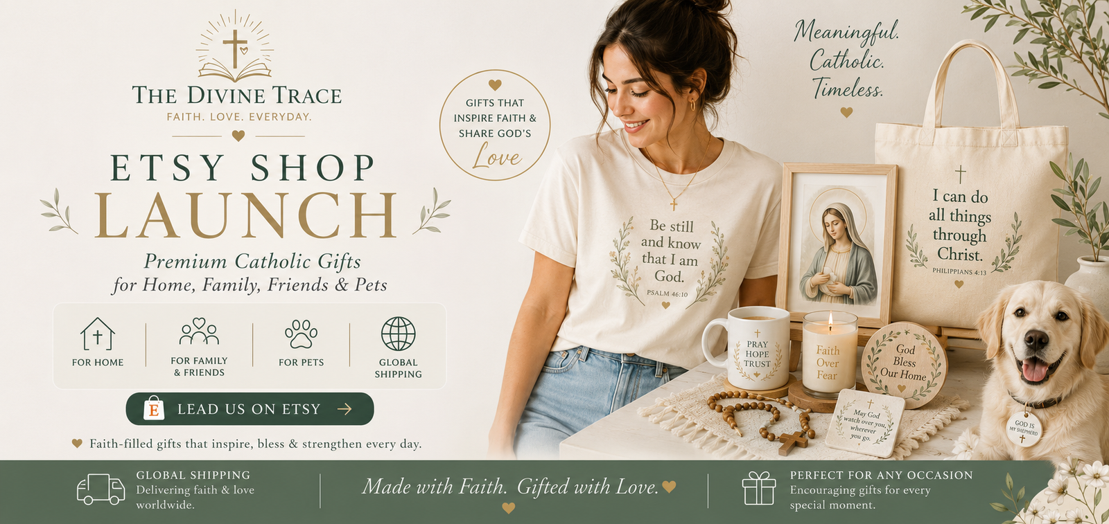 The Divine Trace Etsy Shop — premium Catholic gifts for home, family, friends and pets with global shipping