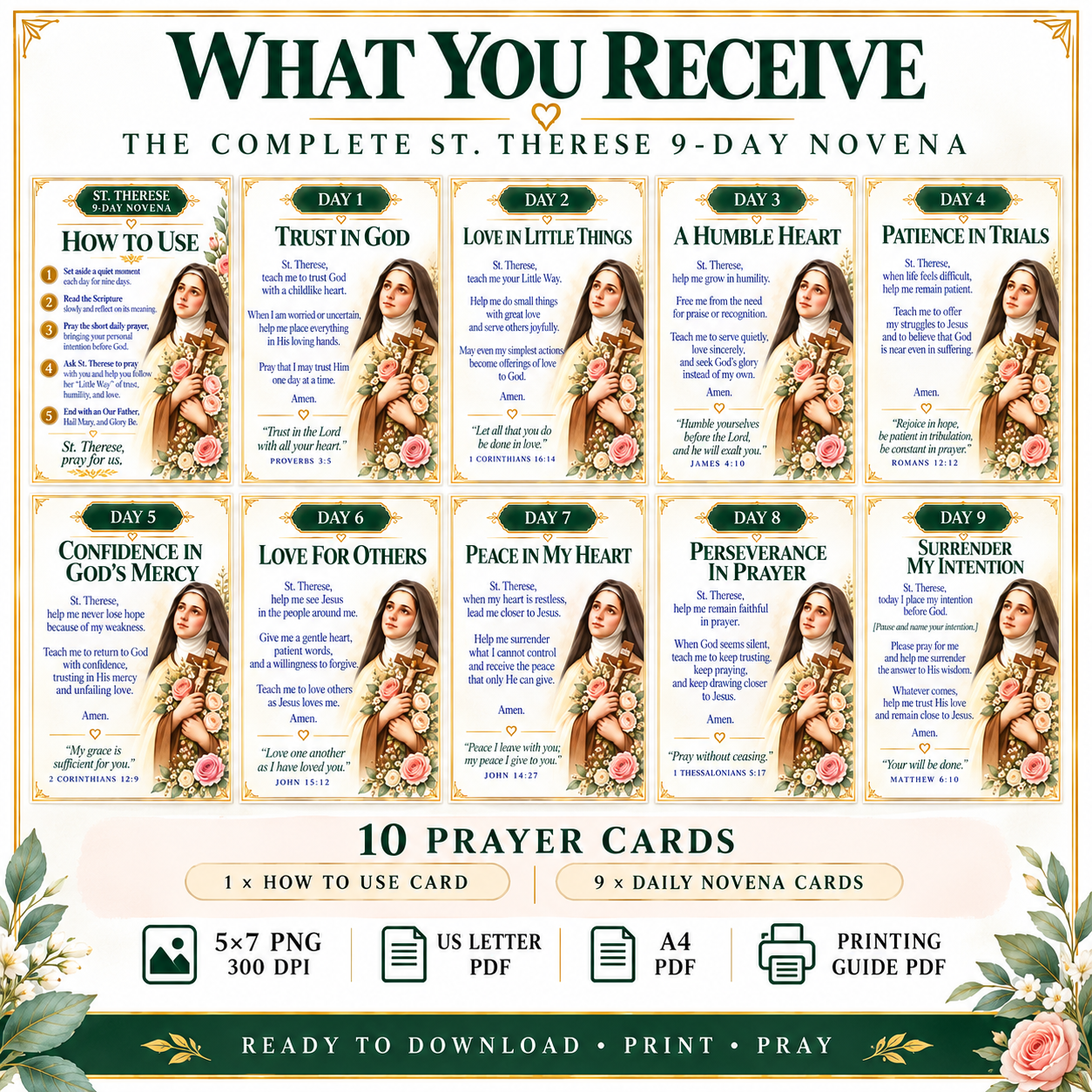 St. Therese 9-Day Novena Prayer Cards - Image 2