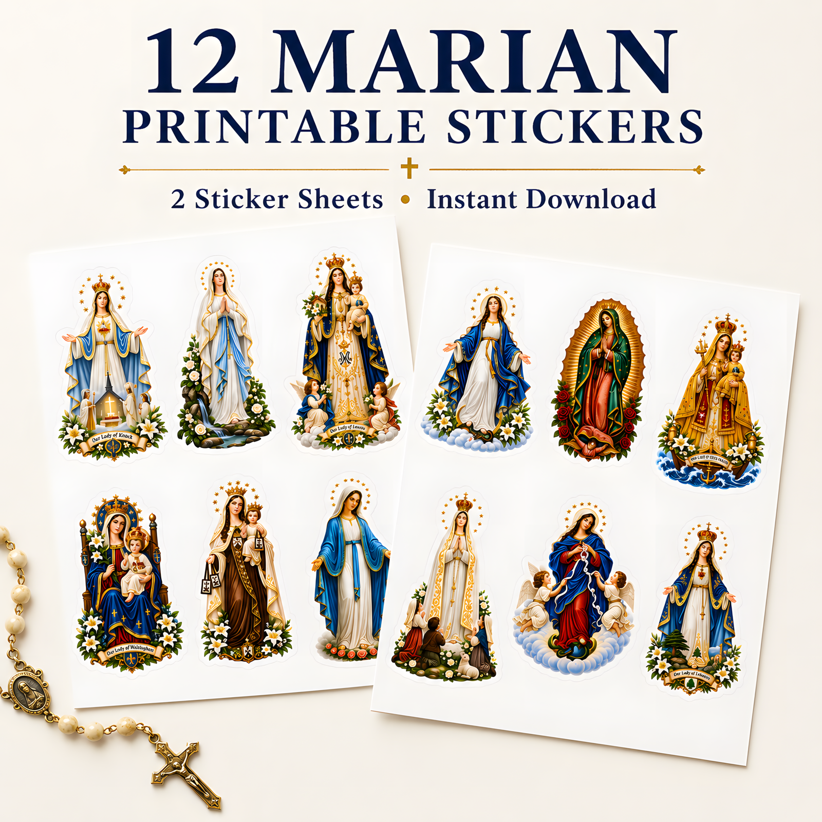 Marian Printable Stickers - 12 Catholic Designs